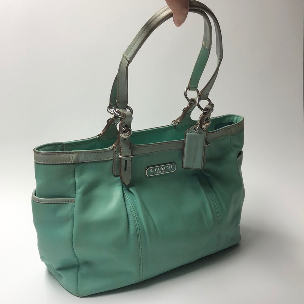 Coach purse (#F16565) in sea foam